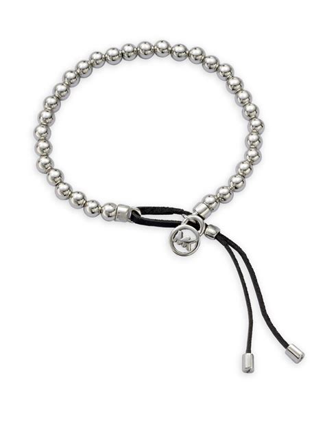 michael kors logo plaque bead bracelet silver color|Michael Kors silver bracelet sale.